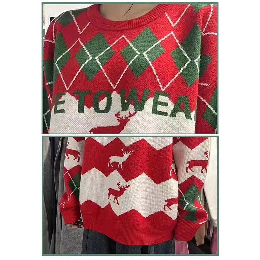 セーター ペアルック メンズ レディース 男女兼用 Merry Christmas お祝い プレゼント クリスマス セーター ニット ゆったり 赤 緑 秋冬 カップル 恋人 |  | 05