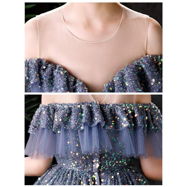 キッズドレス ピアノ 発表会 オフショルダー 透け感 肌見せ フリル