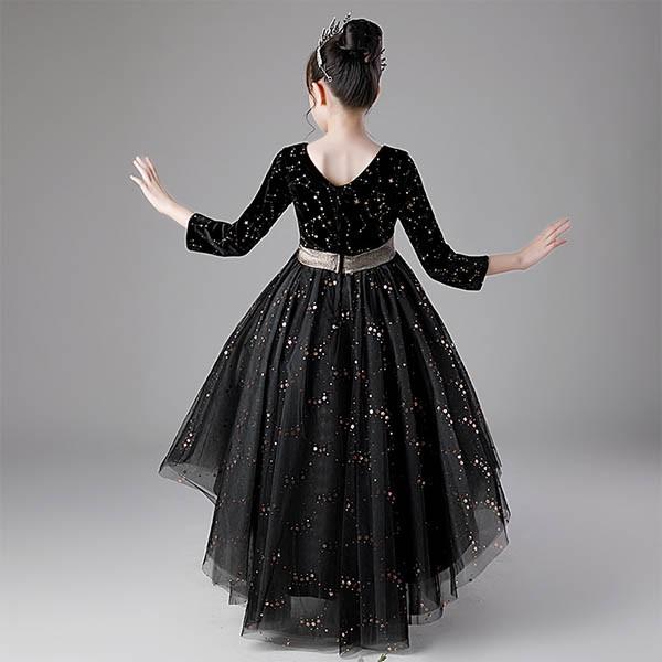 ピアノ発表会 ドレス 中学生 黒 ブラック リボン キラキラ フィッシュ