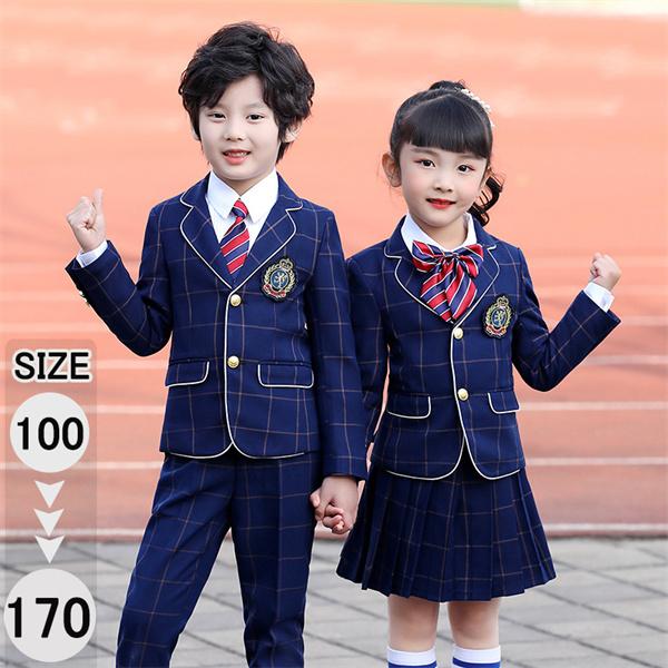 4点セット チェック柄 子供スーツ 女の子 男の子 制服 スーツ ジュニアスーツ キッズ 卒業式服 小学生 中学生 高校生 七五三 韓国風 入園式｜fullgrace