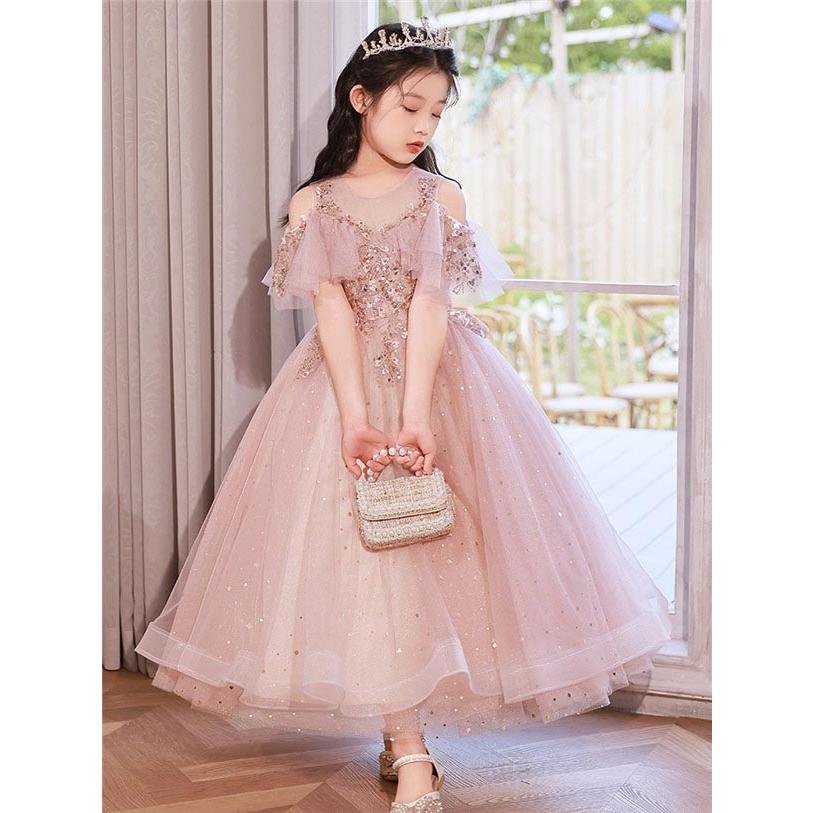 キッズ ドレス ピアノ発表会 ワンピース 女の子 袖あり ロングドレス