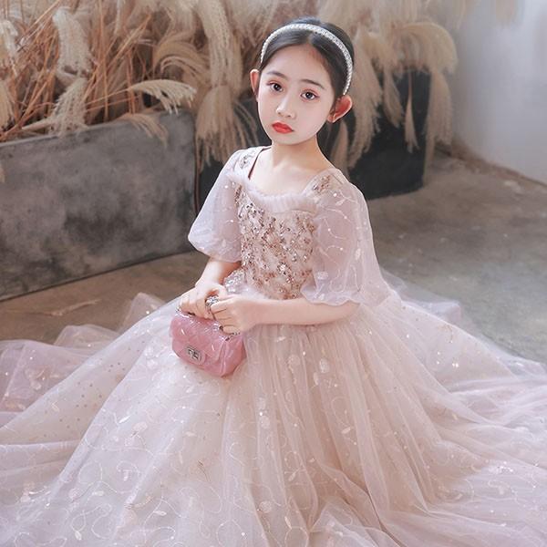 子供ドレス ワンピース ロングドレス ピアノ発表会 キラキラ 女の子