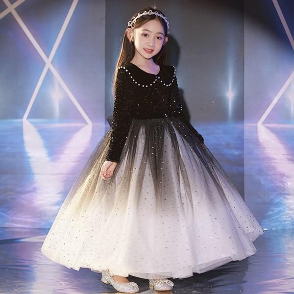 子供ドレス ワンピース ロングドレス ピアノ発表会 キラキラ 子供