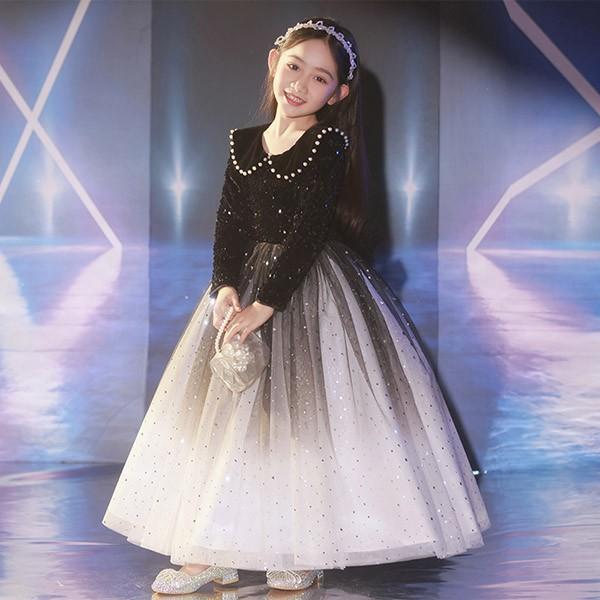 子供ドレス ワンピース ロングドレス ピアノ発表会 キラキラ 子供