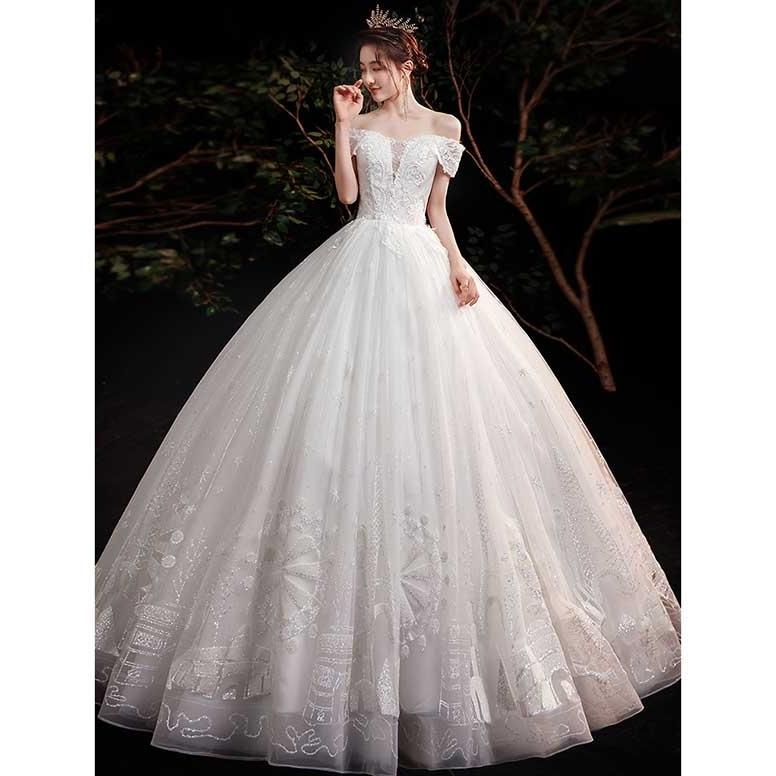 ウェディングドレス 演奏会 花嫁ドレス オフショルダー 編み上げタイプ プリンセスドレス レース パーティー 披露宴 撮影 披露宴 ホワイト Dw063ze フルグレース 通販 Yahoo ショッピング