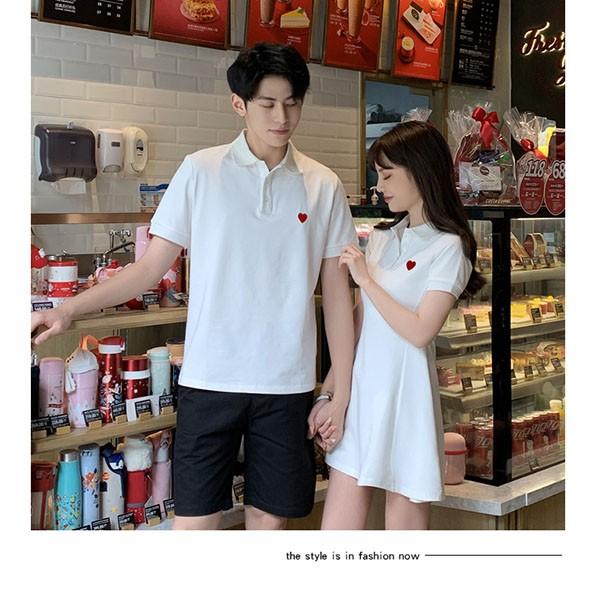ペアルック カップル ワンピース Tシャツ 夏 半袖 白 かわいい メンズ レディース かっこいい 韓国風 綿 新婚旅行 Tシャツ ご夫婦 |  | 06