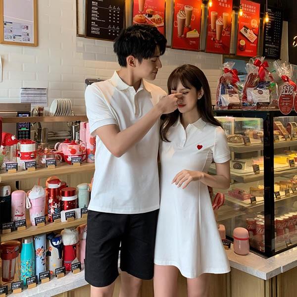 ペアルック カップル ワンピース Tシャツ 夏 半袖 白 かわいい メンズ レディース かっこいい 韓国風 綿 新婚旅行 Tシャツ ご夫婦 |  | 07