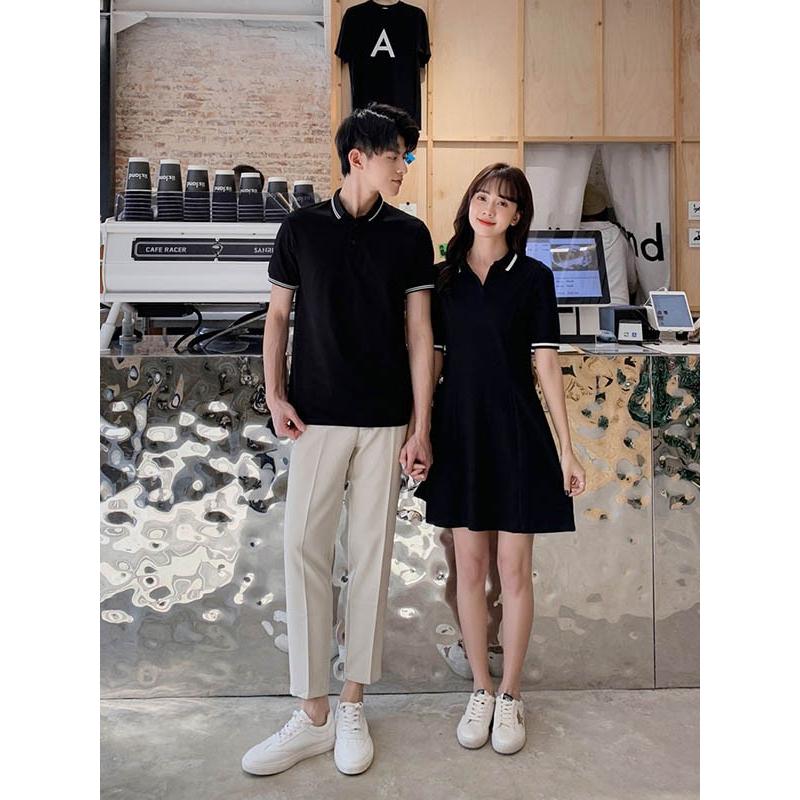 ペアルック カップル ワンピース Tシャツ 夏 半袖 黒 白 かわいい メンズ レディース かっこいい 韓国風 綿 新婚旅行 Tシャツ ご夫婦 |  | 09