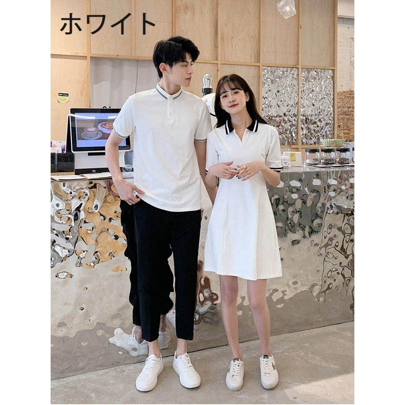 ペアルック カップル ワンピース Tシャツ 夏 半袖 黒 白 かわいい メンズ レディース かっこいい 韓国風 綿 新婚旅行 Tシャツ ご夫婦 |  | 01