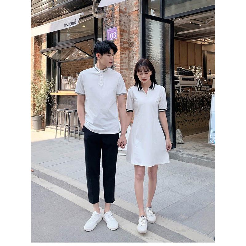 ペアルック カップル ワンピース Tシャツ 夏 半袖 黒 白 かわいい メンズ レディース かっこいい 韓国風 綿 新婚旅行 Tシャツ ご夫婦 |  | 02