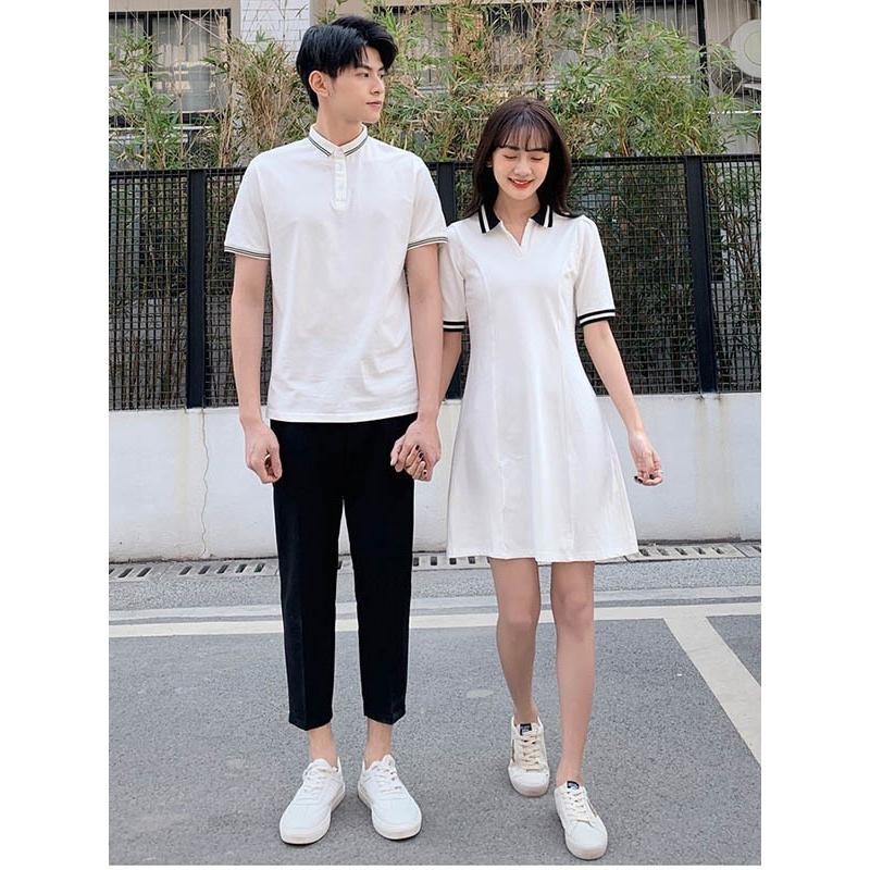 ペアルック カップル ワンピース Tシャツ 夏 半袖 黒 白 かわいい メンズ レディース かっこいい 韓国風 綿 新婚旅行 Tシャツ ご夫婦 |  | 04