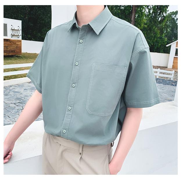 ペアルック シャツ カップル ワンピース ミモレ丈 半袖 ペア 可愛い 緑 メンズ レディース 韓国風 新婚旅行 ペアシャツ  ご夫婦 |  | 09