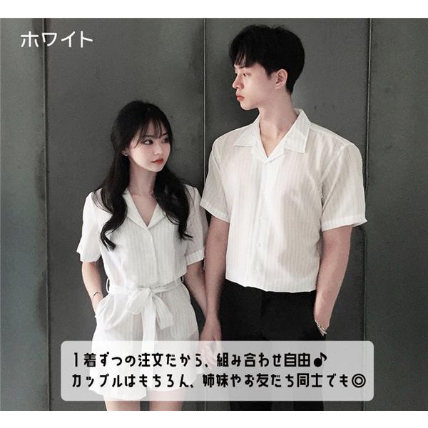 ペアルック シャツ カップル ワンピース ミモレ丈 お揃い 半袖 夏 ペア 可愛い おでかけコーデ   着痩せ ご夫婦 結婚記念 |  | 02
