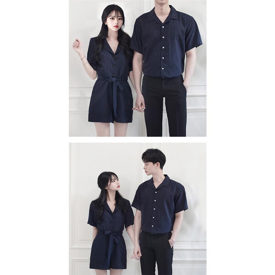 ペアルック シャツ カップル ワンピース ミモレ丈 お揃い 半袖 夏 ペア 可愛い おでかけコーデ   着痩せ ご夫婦 結婚記念 |  | 05