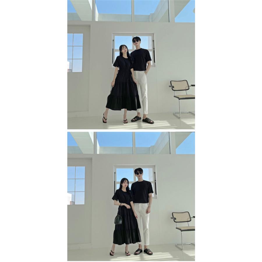 ペアルック Tシャツ カップル ワンピース ロング丈 お揃い 半袖 夏 ペア 可愛い おでかけコーデ  新婚旅行 ペアＴシャツ 着痩せ |  | 09