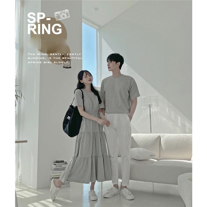 ペアルック Tシャツ カップル ワンピース ロング丈 お揃い 半袖 夏 ペア 可愛い おでかけコーデ  新婚旅行 ペアＴシャツ 着痩せ |  | 02