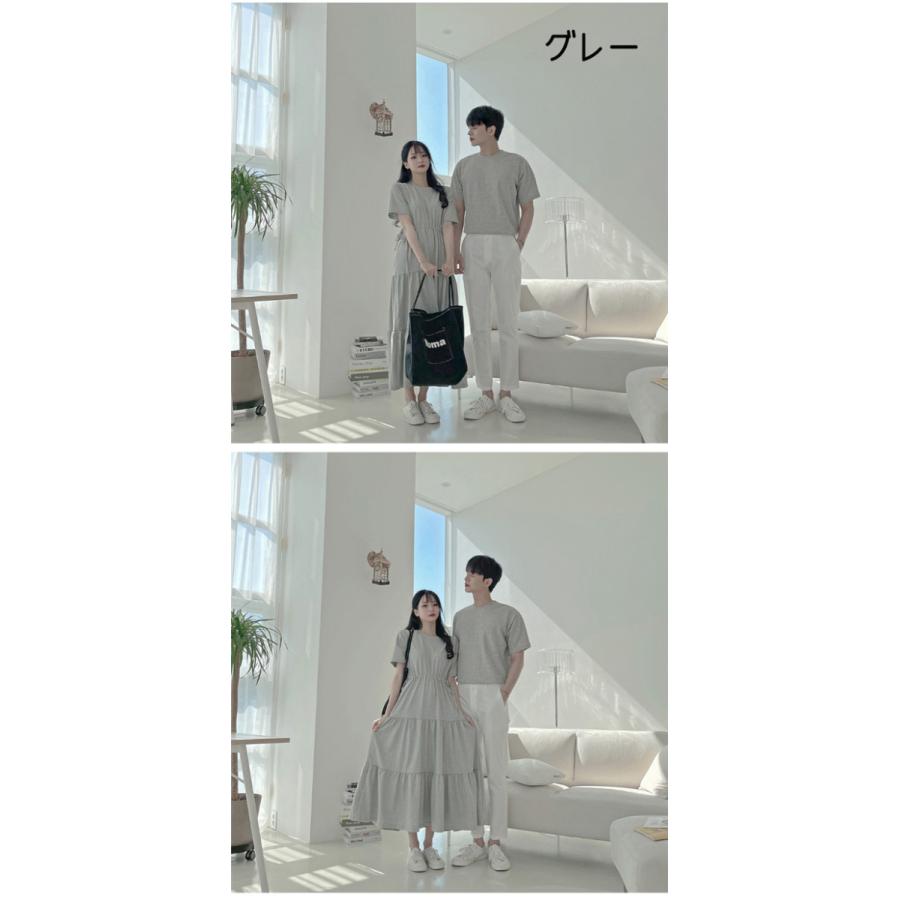 ペアルック Tシャツ カップル ワンピース ロング丈 お揃い 半袖 夏 ペア 可愛い おでかけコーデ  新婚旅行 ペアＴシャツ 着痩せ |  | 06