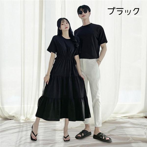 ペアルック Tシャツ カップル ワンピース ロング丈 お揃い 半袖 夏 ペア 可愛い おでかけコーデ  新婚旅行 ペアＴシャツ 着痩せ |  | 08