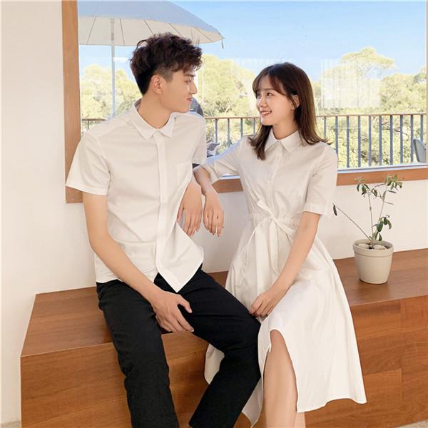 ペアルック シャツ カップル ワンピース ミモレ丈 お揃い 半袖 ペア 可愛い おでかけコーデ おしゃれ ペアシャツ 着痩せ ご夫婦 |  | 02