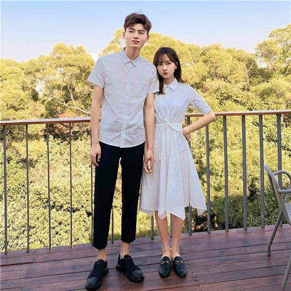 ペアルック シャツ カップル ワンピース ミモレ丈 お揃い 半袖 ペア 可愛い おでかけコーデ おしゃれ ペアシャツ 着痩せ ご夫婦 |  | 04