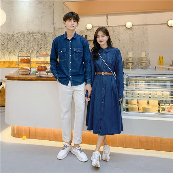 ペアルック デニム カップル お揃い服 無地 長袖 薄手 おしゃれ  長袖 Tシャツ ご夫婦  恋人彼氏  結婚記念 おでかけコーデ |  | 02