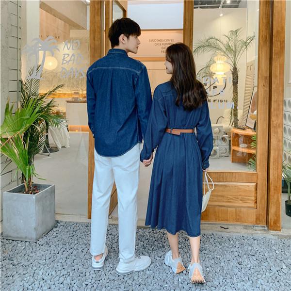 ペアルック デニム カップル お揃い服 無地 長袖 薄手 おしゃれ  長袖 Tシャツ ご夫婦  恋人彼氏  結婚記念 おでかけコーデ |  | 04