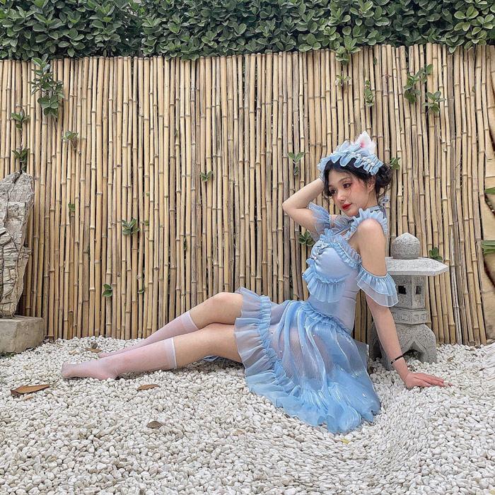 ワンピース水着 レディース ロリータ風 かわいい フリル オフ