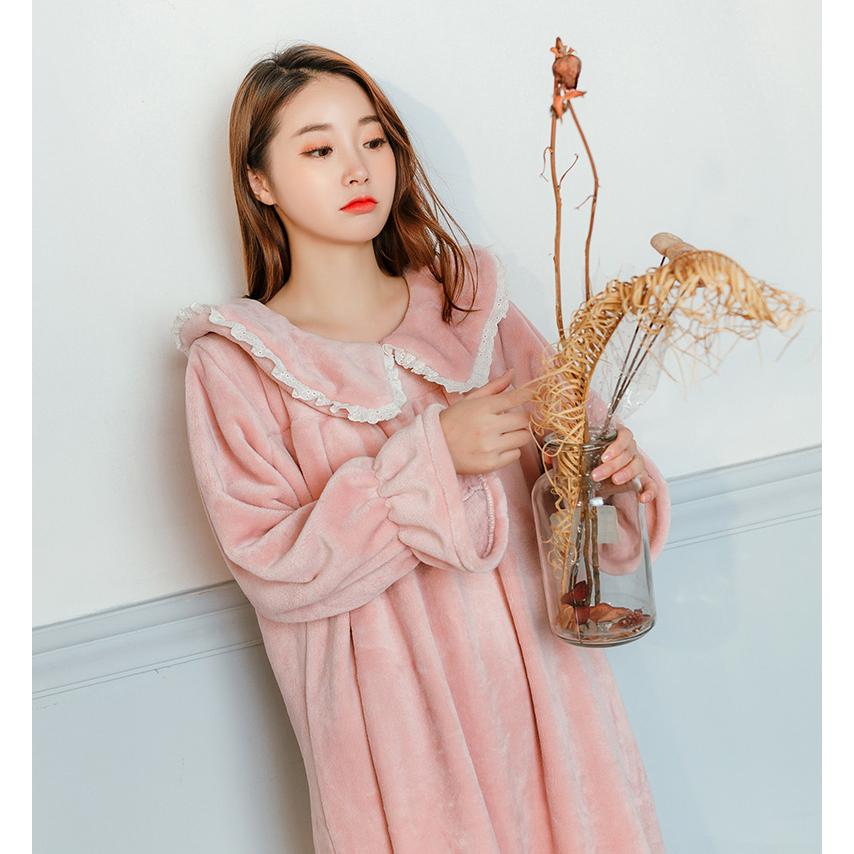 パジャマ 寝巻き パジャマ レディース 冬 かわいい パジャマ ワンピース ルームウェア もこもこ パジャマ 可愛い 部屋着 ピンク 白 |  | 02