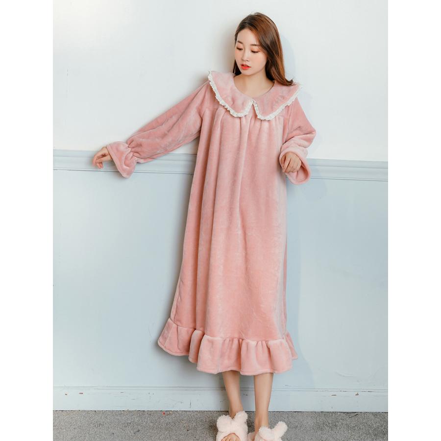 パジャマ 寝巻き パジャマ レディース 冬 かわいい パジャマ ワンピース ルームウェア もこもこ パジャマ 可愛い 部屋着 ピンク 白 |  | 03