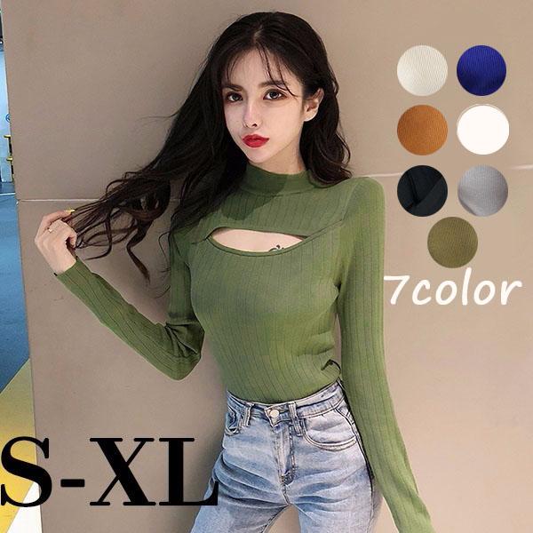 胸元セクシー トップス レディース 長袖 シンプル ニット セクシートップス セーター ブラック ホワイト カーキ レディースファッション Ef118ze フルグレース 通販 Yahoo ショッピング