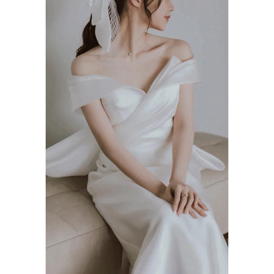 花嫁 ウェディングドレス プリンセスライン 白ドレスワンピース 結婚式 披露宴 前撮り 後撮り 撮影用 フォトウェディング ロングドレス_1