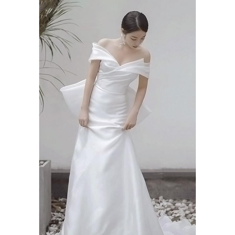 花嫁 ウェディングドレス プリンセスライン 白ドレスワンピース 結婚式 披露宴 前撮り 後撮り 撮影用 フォトウェディング ロングドレス_3