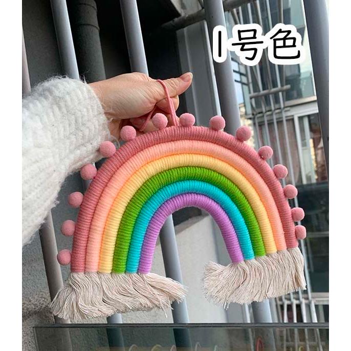 タペストリー 北欧 壁飾り おしゃれ 虹 レインボー 手作り編み  