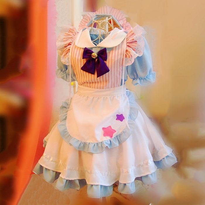 メイド服 アリス風 コスプレ ハロウィン フリル  ワンピース ヘアバンド エプロン 可愛い 鈴 スウィート風 LOLITA ハイウエストの画像