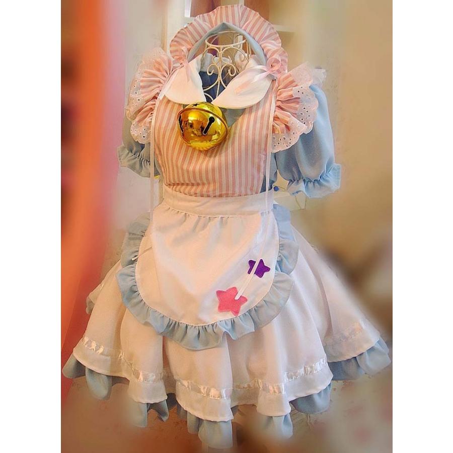 メイド服 アリス風 コスプレ ハロウィン フリル  ワンピース ヘアバンド エプロン 可愛い 鈴 スウィート風 LOLITA ハイウエストの画像