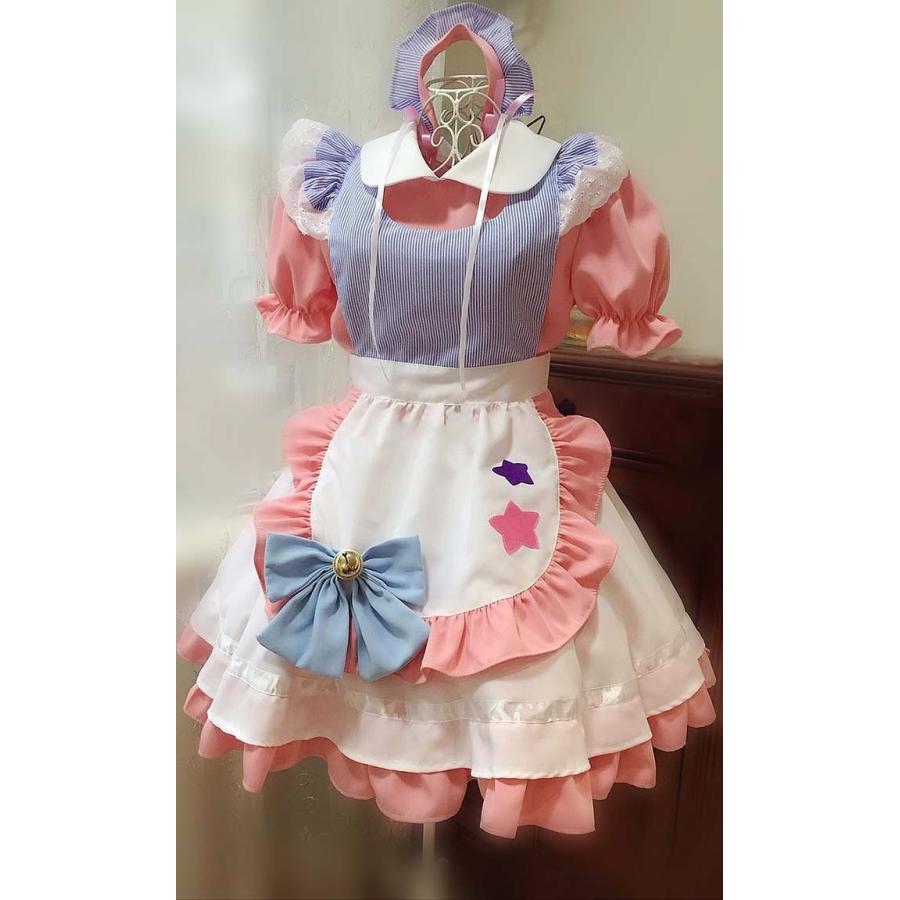 メイド服 アリス風 コスプレ ハロウィン フリル  ワンピース ヘアバンド エプロン 可愛い 鈴 スウィート風 LOLITA ハイウエストの画像