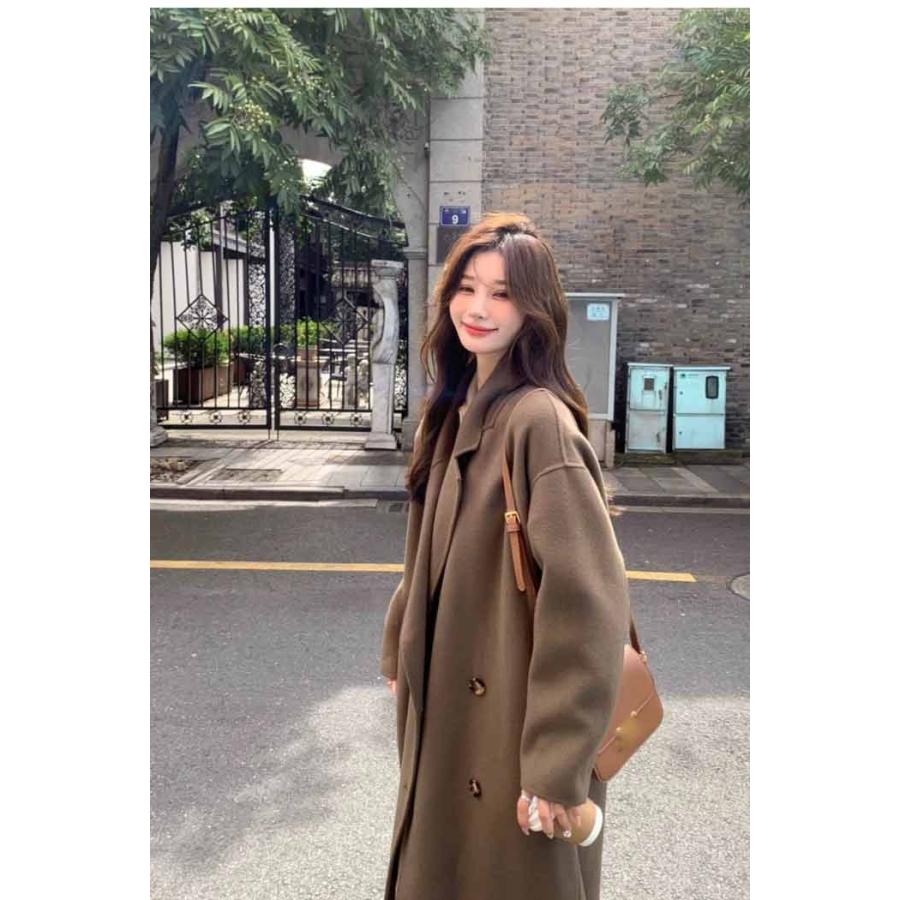 チェスターコート レディース ロング丈 アウター ダブルブレスト ゆったり 体型カバー きれいめ 通勤 通学 お出かけ 秋 冬 ブラウン ブラック シンプル |  | 04
