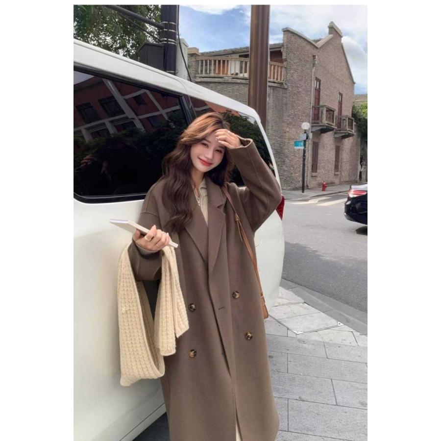 チェスターコート レディース ロング丈 アウター ダブルブレスト ゆったり 体型カバー きれいめ 通勤 通学 お出かけ 秋 冬 ブラウン ブラック シンプル |  | 05