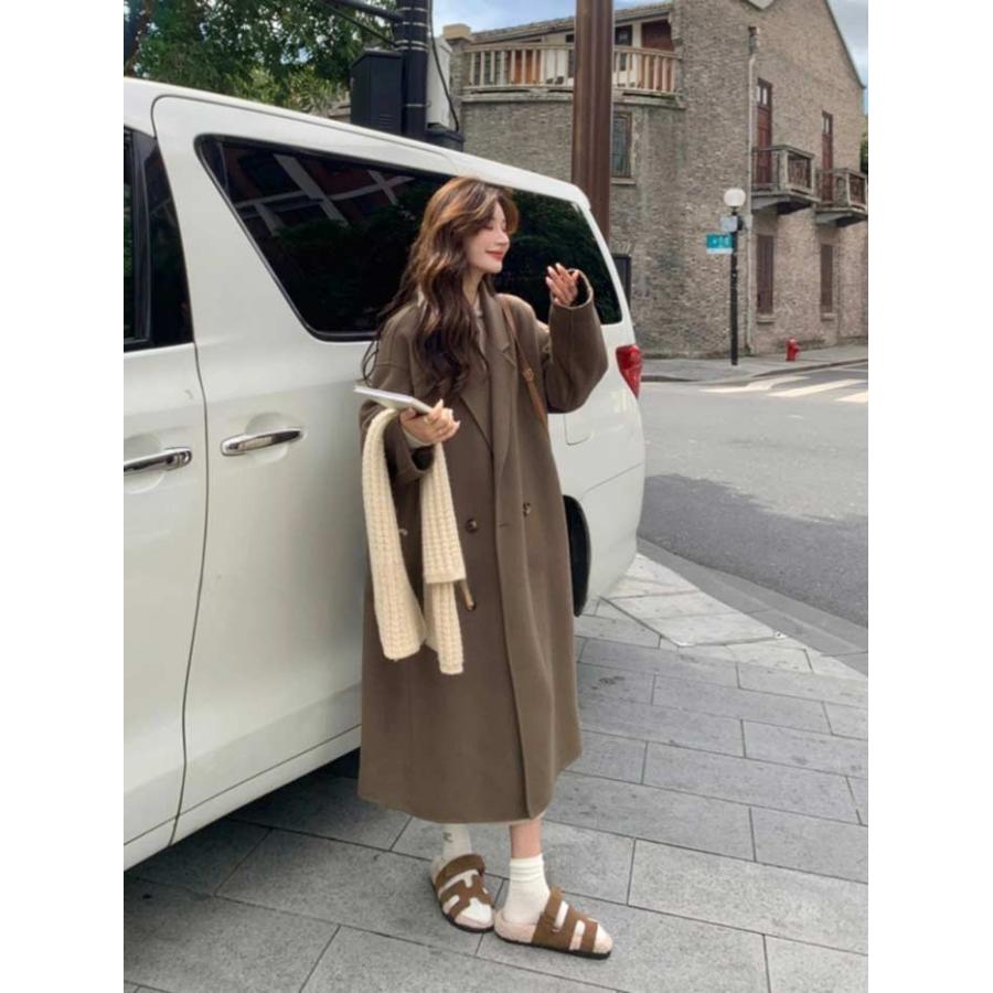 チェスターコート レディース ロング丈 アウター ダブルブレスト ゆったり 体型カバー きれいめ 通勤 通学 お出かけ 秋 冬 ブラウン ブラック シンプル |  | 06