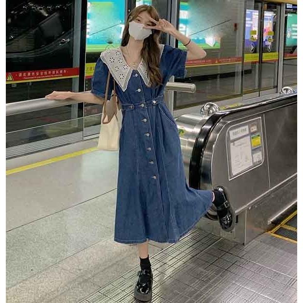 ワンピース レディース デニムブルー 半袖 大人かわいい デニムワンピース 夏ワンピ 襟付き 大きいサイズ 着やせ Aライン :ml014ze:フルグレース 通販 ワンピース 薄手 L チュニック デニム 半袖 デニム