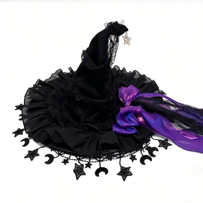 魔女 帽子 レディース ロリータ ゴスロリ 魔女帽子 とんがり帽子 ハロウィン コスプレ 仮装 レース 星飾り リボン ブラック パープル レッド グリーン |  | 12