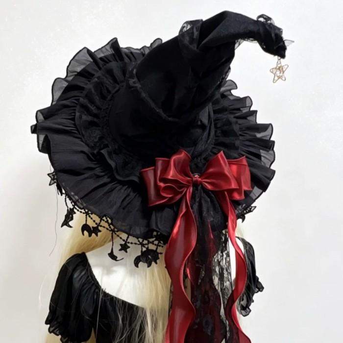 魔女 帽子 レディース ロリータ ゴスロリ 魔女帽子 とんがり帽子 ハロウィン コスプレ 仮装 レース 星飾り リボン ブラック パープル レッド グリーン |  | 14