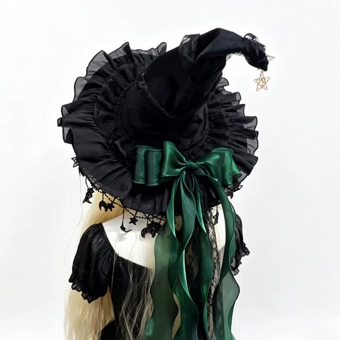 魔女 帽子 レディース ロリータ ゴスロリ 魔女帽子 とんがり帽子 ハロウィン コスプレ 仮装 レース 星飾り リボン ブラック パープル レッド グリーン |  | 08