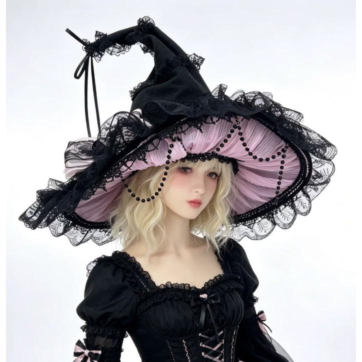 魔女帽子 ハロウィン 帽子 ゴシック ロリータ レディース ウィッチハット コスプレ 仮装 魔法使い おしゃれ レース ハット ピンク パープル ホワイト ブラック |  | 04