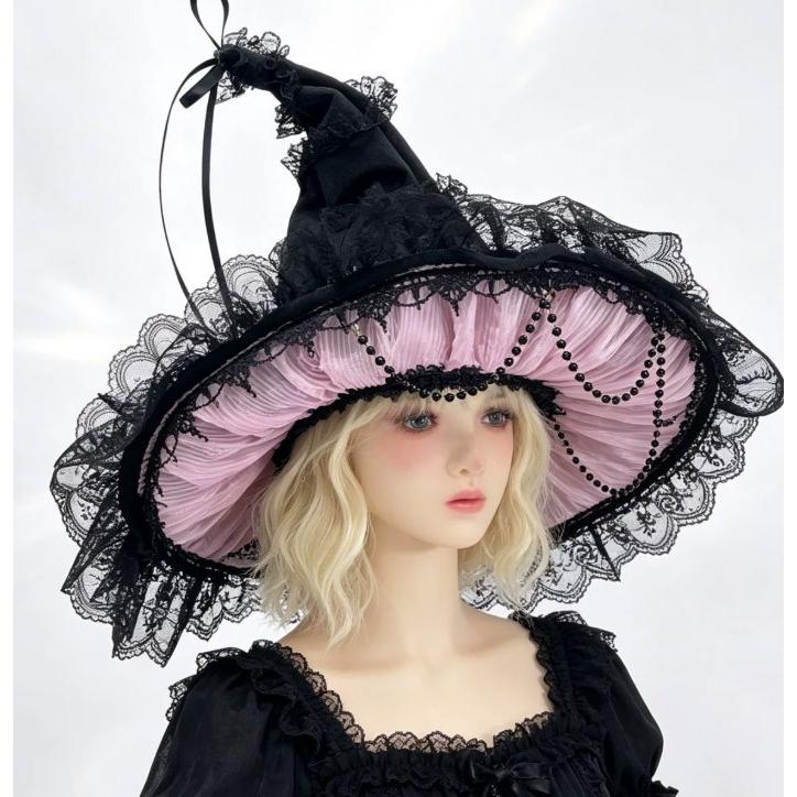 魔女帽子 ハロウィン 帽子 ゴシック ロリータ レディース ウィッチハット コスプレ 仮装 魔法使い おしゃれ レース ハット ピンク パープル ホワイト ブラック |  | 05