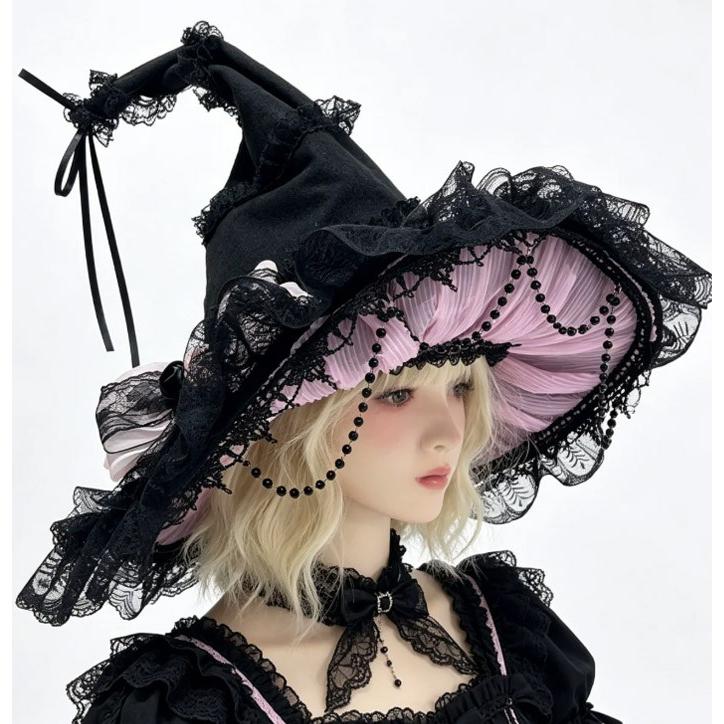 魔女帽子 ハロウィン 帽子 ゴシック ロリータ レディース ウィッチハット コスプレ 仮装 魔法使い おしゃれ レース ハット ピンク パープル ホワイト ブラック |  | 06