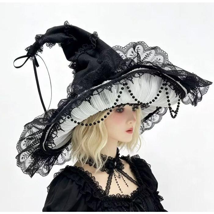 魔女帽子 ハロウィン 帽子 ゴシック ロリータ レディース ウィッチハット コスプレ 仮装 魔法使い おしゃれ レース ハット ピンク パープル ホワイト ブラック |  | 08