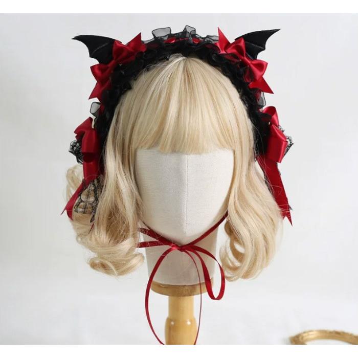 ヘッドドレス ロリータ ゴシック レディース 髪飾り レース リボン バット 羽 ハロウィン コスプレ 仮装 レッド ブルー パープル ピンク ホワイト ブラック |  | 09