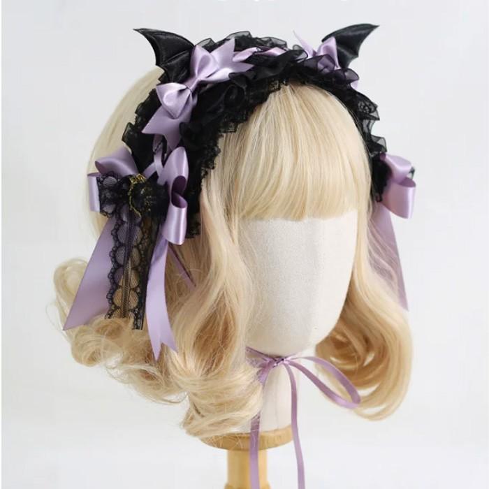 ヘッドドレス ロリータ ゴシック レディース 髪飾り レース リボン バット 羽 ハロウィン コスプレ 仮装 レッド ブルー パープル ピンク ホワイト ブラック |  | 02