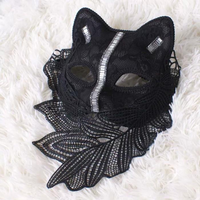 猫耳 仮面 レディース レースマスク ハロウィン コスプレ ゴスロリ ロリータ 仮装 小悪魔 衣装小物 アイマスク パーティー 撮影 イベント 舞台 黒 ブラック | 